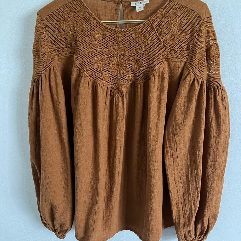 a.n.a Brown Embroidered Blouse
